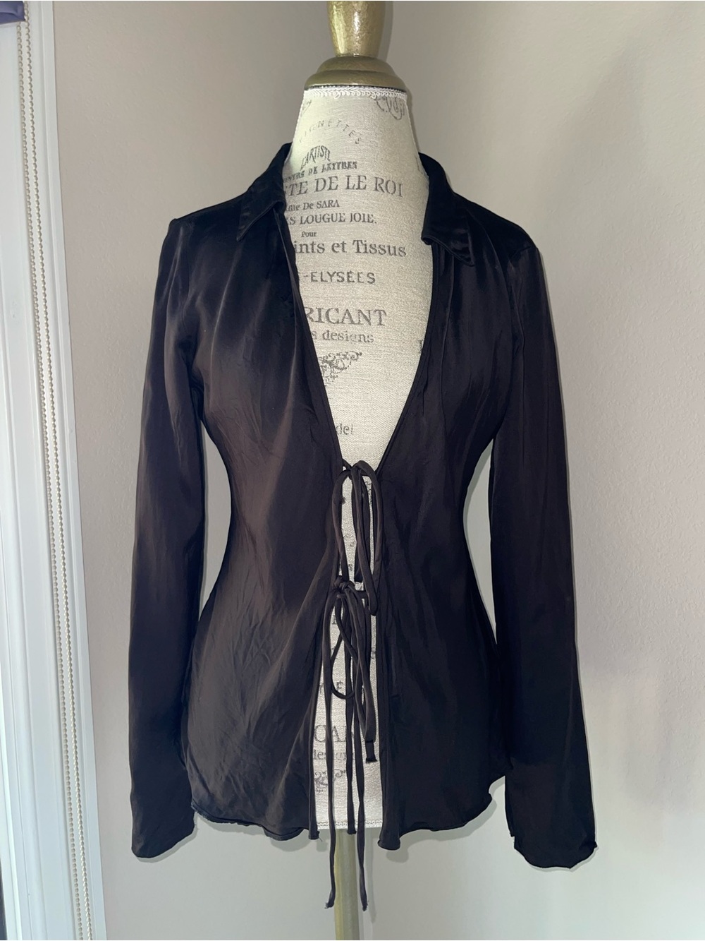 Zara Black Satin Tie-Front Blouse